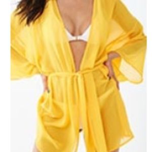 Yellow Chiffon Swim Cover-Up Kimono